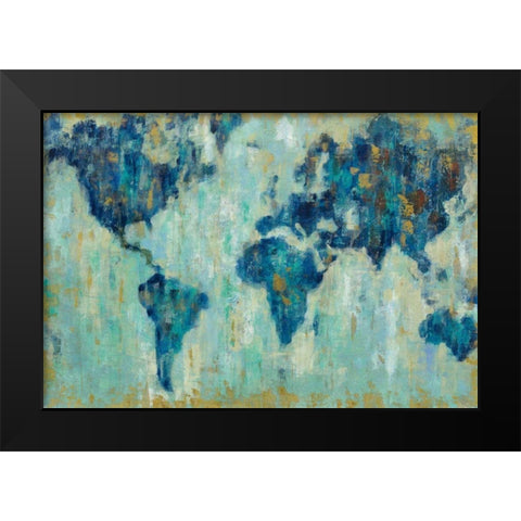 Map of the World Black Modern Wood Framed Art Print by Vassileva, Silvia