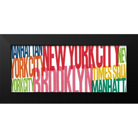 New York City Life Words Black Modern Wood Framed Art Print by Mullan, Michael