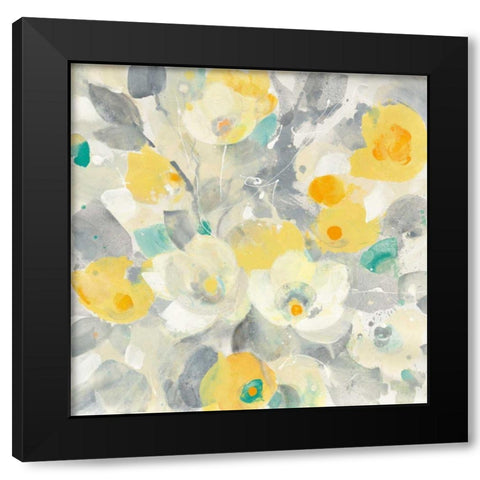 Buttercups I Teal Black Modern Wood Framed Art Print by Hristova, Albena