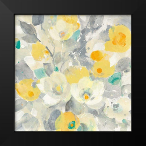 Buttercups I Teal Black Modern Wood Framed Art Print by Hristova, Albena