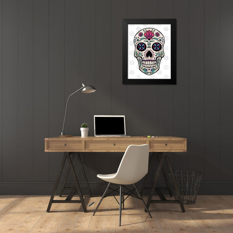 Sugar Skull II on Gray Black Modern Wood Framed Art Print by Penner, Janelle