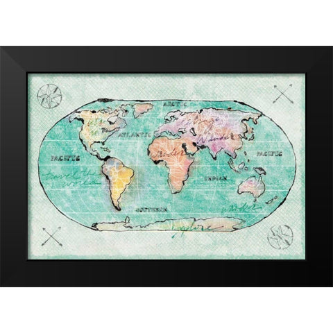 Mapped Shorelines I Blue Black Modern Wood Framed Art Print by Schlabach, Sue