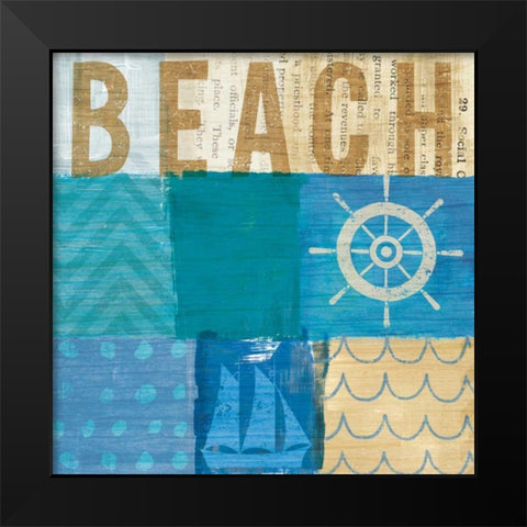 Beachscape Collage IV Black Modern Wood Framed Art Print by Mullan, Michael