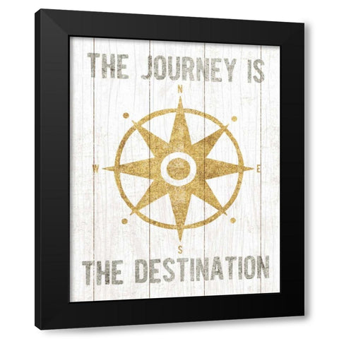 Beachscape IV Compass Quote Gold Neutral Black Modern Wood Framed Art Print by Mullan, Michael