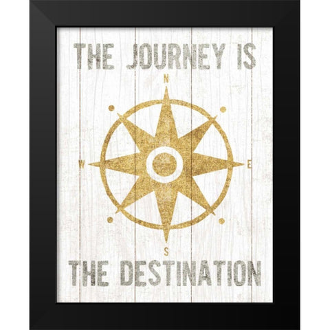 Beachscape IV Compass Quote Gold Neutral Black Modern Wood Framed Art Print by Mullan, Michael