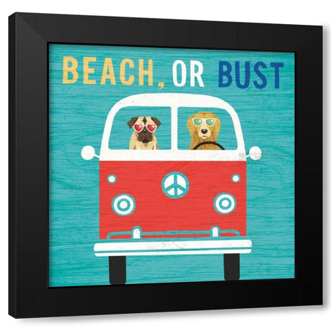 Beach Bums Bus Black Modern Wood Framed Art Print with Double Matting by Mullan, Michael