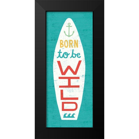 Beach Bums Surf Board I Black Modern Wood Framed Art Print by Mullan, Michael