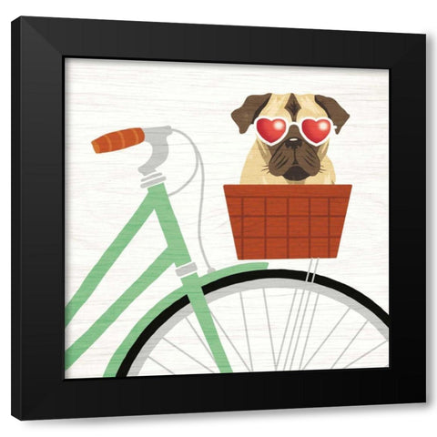 Beach Bums Pug Bicycle I Black Modern Wood Framed Art Print with Double Matting by Mullan, Michael