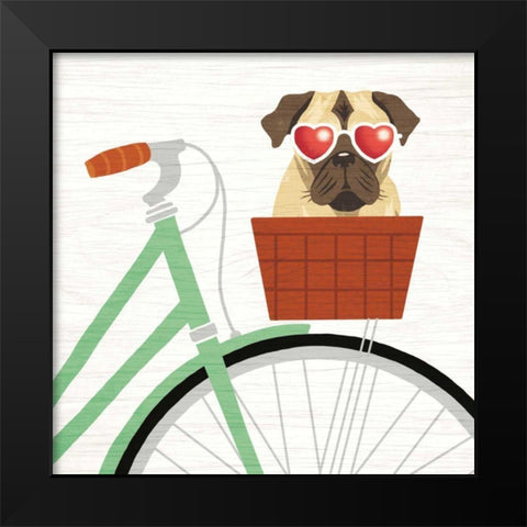 Beach Bums Pug Bicycle I Black Modern Wood Framed Art Print by Mullan, Michael