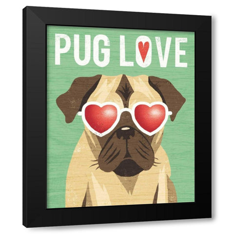 Beach Bums Pug I Love Black Modern Wood Framed Art Print with Double Matting by Mullan, Michael