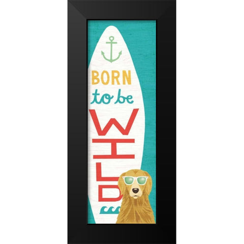 Beach Bums Golden Surf Board Black Modern Wood Framed Art Print by Mullan, Michael