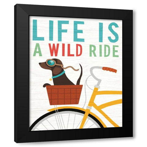 Beach Bums Dachshund Bicycle I Life Black Modern Wood Framed Art Print by Mullan, Michael