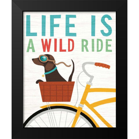 Beach Bums Dachshund Bicycle I Life Black Modern Wood Framed Art Print by Mullan, Michael