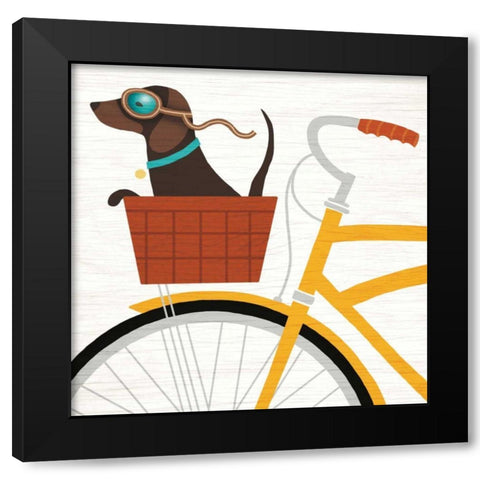 Beach Bums Dachshund Bicycle I Black Modern Wood Framed Art Print by Mullan, Michael