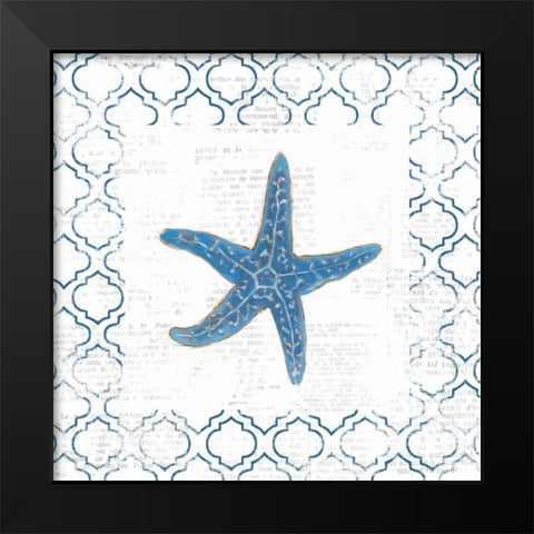 Navy Starfish on Newsprint Black Modern Wood Framed Art Print by Adams, Emily