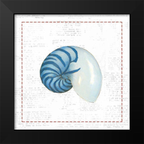 Navy Nautilus Shell on Newsprint with Red Black Modern Wood Framed Art Print by Adams, Emily