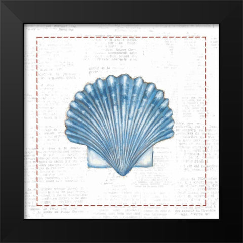 Navy Scallop Shell on Newsprint with Red Black Modern Wood Framed Art Print by Adams, Emily