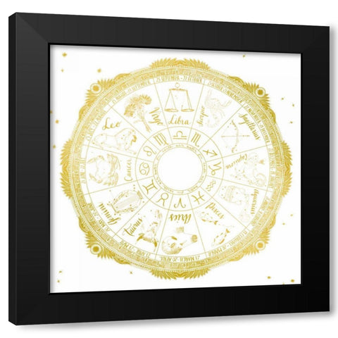 Night Sky Zodiac White and Gold Black Modern Wood Framed Art Print with Double Matting by Miller, Sara Zieve