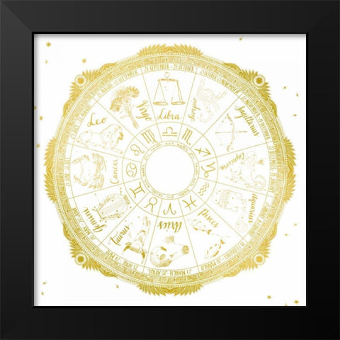Night Sky Zodiac White and Gold Black Modern Wood Framed Art Print by Miller, Sara Zieve