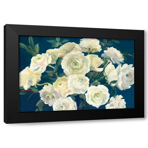 Roses in Cobalt Vase Indigo Crop Black Modern Wood Framed Art Print with Double Matting by Hageman, Marilyn