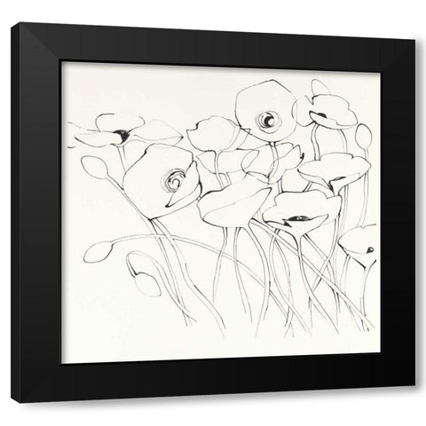 Black Line Poppies I Black Modern Wood Framed Art Print by Novak, Shirley
