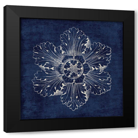Rosette V Indigo Black Modern Wood Framed Art Print with Double Matting by Wild Apple Portfolio