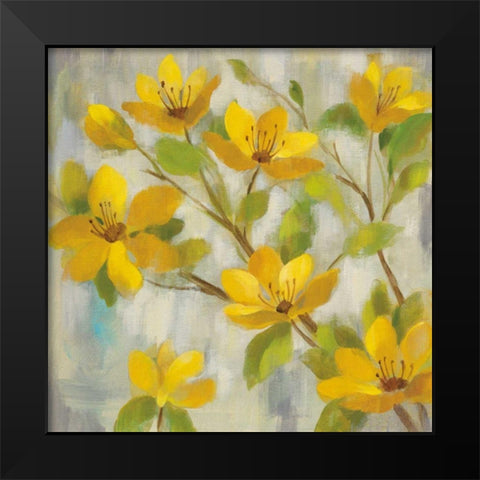 Golden Bloom I Black Modern Wood Framed Art Print by Vassileva, Silvia