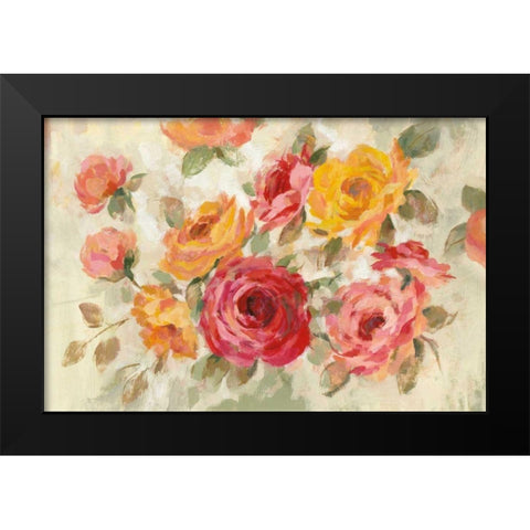 Brushy Roses Black Modern Wood Framed Art Print by Vassileva, Silvia