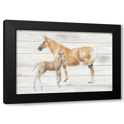 Horse and Colt on Wood Black Modern Wood Framed Art Print with Double Matting by Adams, Emily