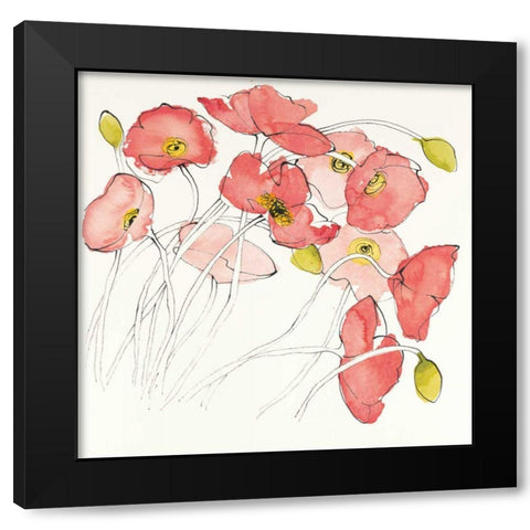 Black Line Poppies II Watercolor Black Modern Wood Framed Art Print with Double Matting by Novak, Shirley