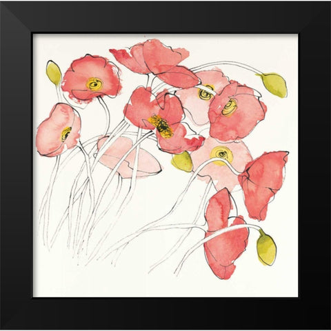 Black Line Poppies II Watercolor Black Modern Wood Framed Art Print by Novak, Shirley