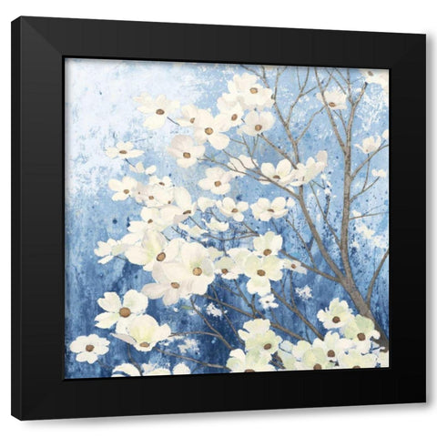Dogwood Blossoms I Indigo Black Modern Wood Framed Art Print by Wiens, James