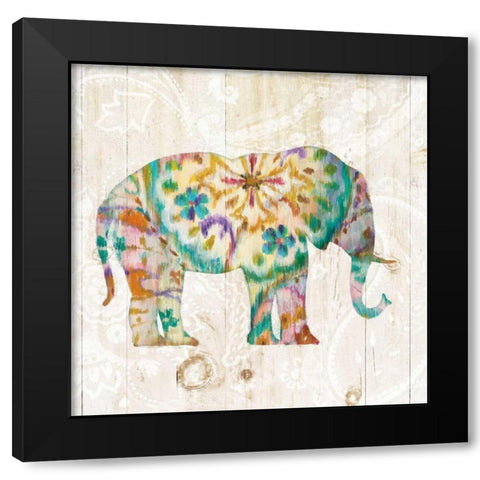 Boho Paisley Elephant I Black Modern Wood Framed Art Print with Double Matting by Nai, Danhui