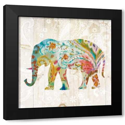 Boho Paisley Elephant II Black Modern Wood Framed Art Print with Double Matting by Nai, Danhui