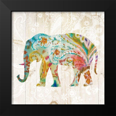 Boho Paisley Elephant II Black Modern Wood Framed Art Print by Nai, Danhui