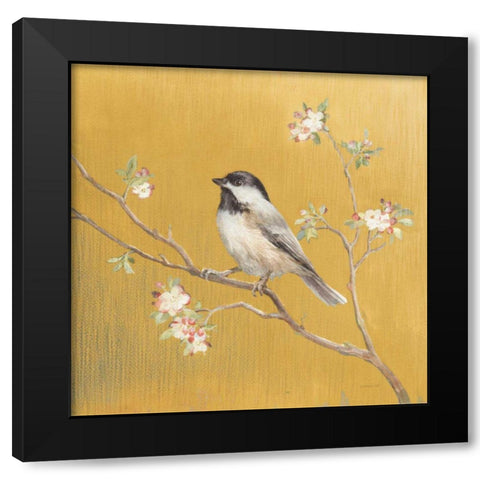 Black Capped Chickadee on Gold Black Modern Wood Framed Art Print with Double Matting by Nai, Danhui