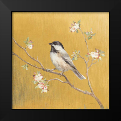 Black Capped Chickadee on Gold Black Modern Wood Framed Art Print by Nai, Danhui