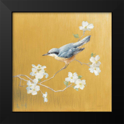 Nuthatch on Gold Black Modern Wood Framed Art Print by Nai, Danhui