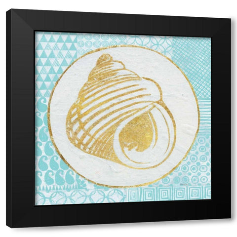 Summer Shells III Teal and Gold Black Modern Wood Framed Art Print with Double Matting by Lovell, Kathrine