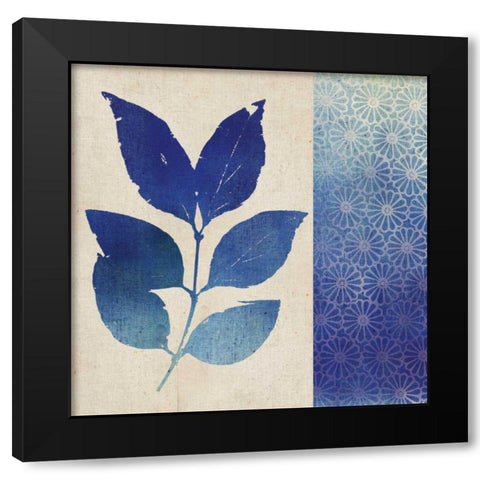 Indigo Leaves I Black Modern Wood Framed Art Print with Double Matting by Studio Mousseau