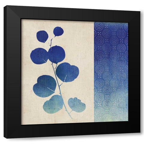 Indigo Leaves II Black Modern Wood Framed Art Print with Double Matting by Studio Mousseau