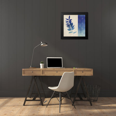 Indigo Leaves IV Black Modern Wood Framed Art Print by Studio Mousseau
