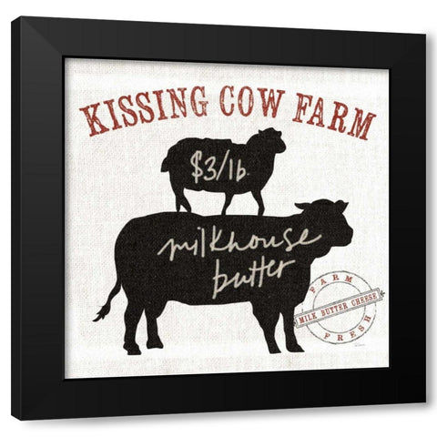 Farm Linen Cow Black Black Modern Wood Framed Art Print with Double Matting by Schlabach, Sue