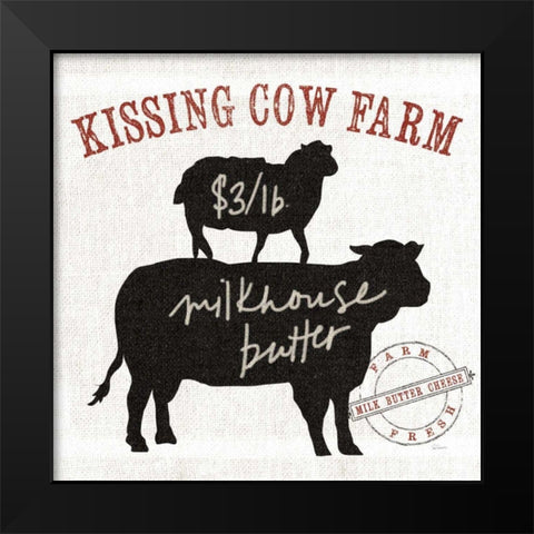 Farm Linen Cow Black Black Modern Wood Framed Art Print by Schlabach, Sue