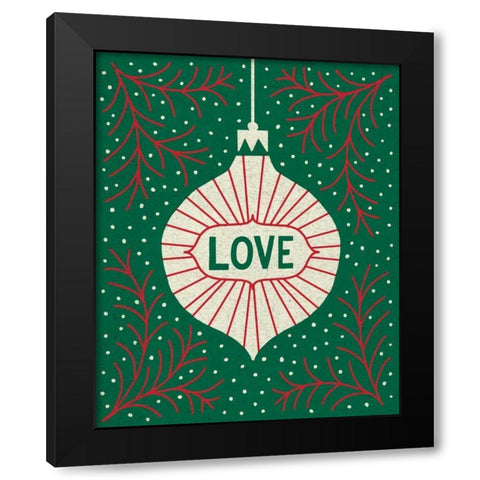 Jolly Holiday Ornaments Love Black Modern Wood Framed Art Print by Mullan, Michael
