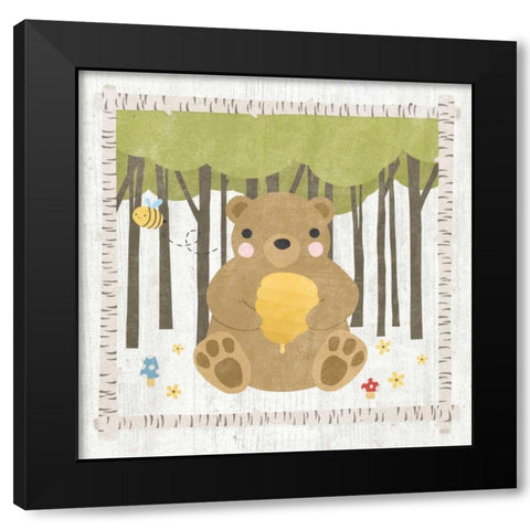 Woodland Hideaway Bear Black Modern Wood Framed Art Print with Double Matting by Hershey, Moira