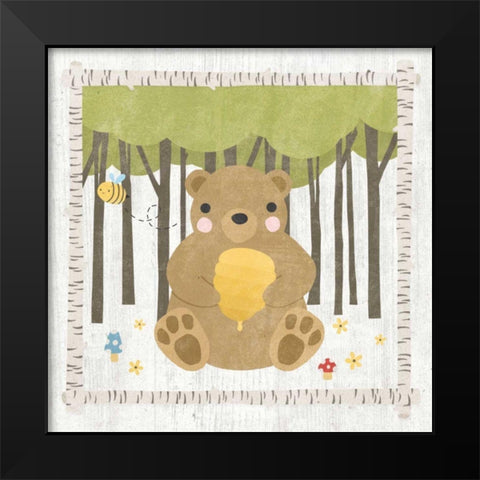Woodland Hideaway Bear Black Modern Wood Framed Art Print by Hershey, Moira