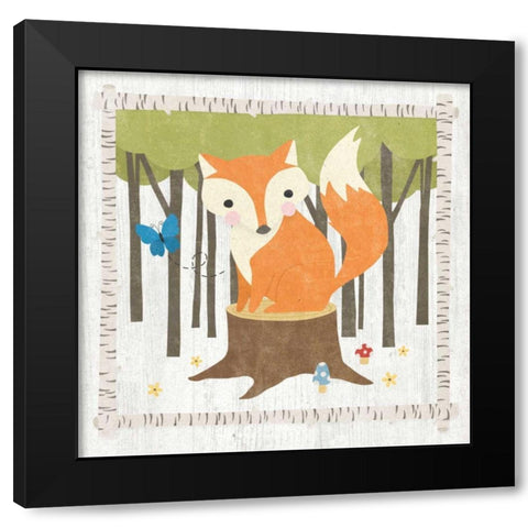 Woodland Hideaway Fox Black Modern Wood Framed Art Print with Double Matting by Hershey, Moira