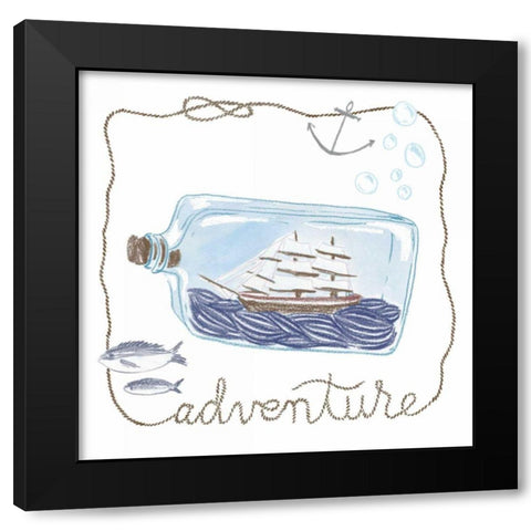 Ship in a Bottle Adventure Black Modern Wood Framed Art Print by Zieve Miller, Sara