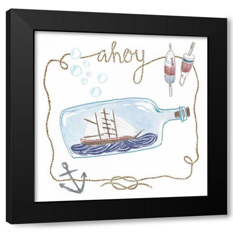 Ship in a Bottle Ahoy Black Modern Wood Framed Art Print with Double Matting by Zieve Miller, Sara